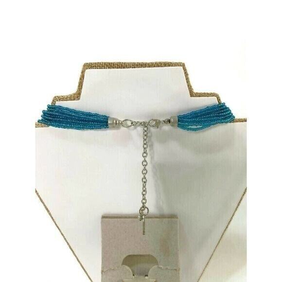 Tanjore India Turquoise Colored Necklace With Silver Medallion 15" - Picture 4 of 8